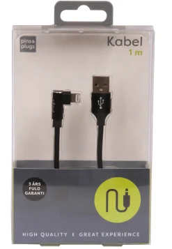 Kabler & Adaptere^PhoneFood USB-A til lightning-kabel med 90-graders plugg – 1 meter