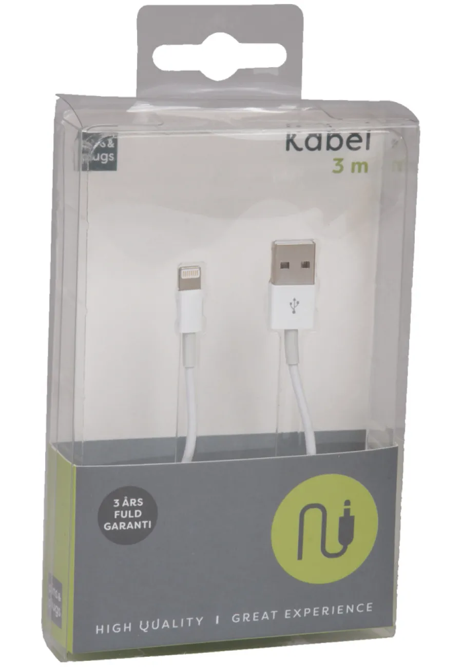 Kabler & Adaptere^PhoneFood USB-A til lightning kabel - 3 meter