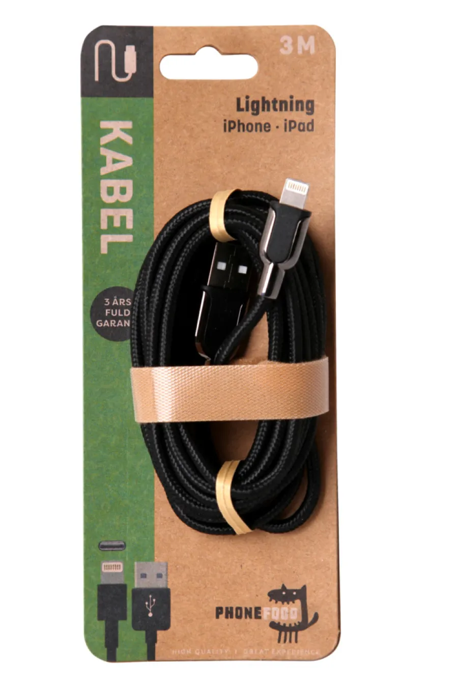 Kabler & Adaptere^PhoneFood USB-A til lightning kabel - 3 meter