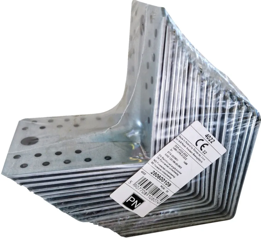 Bygningsbeslag^ Vinkelbeslag med rib 105 × 105 × 90 mm 20-pk.