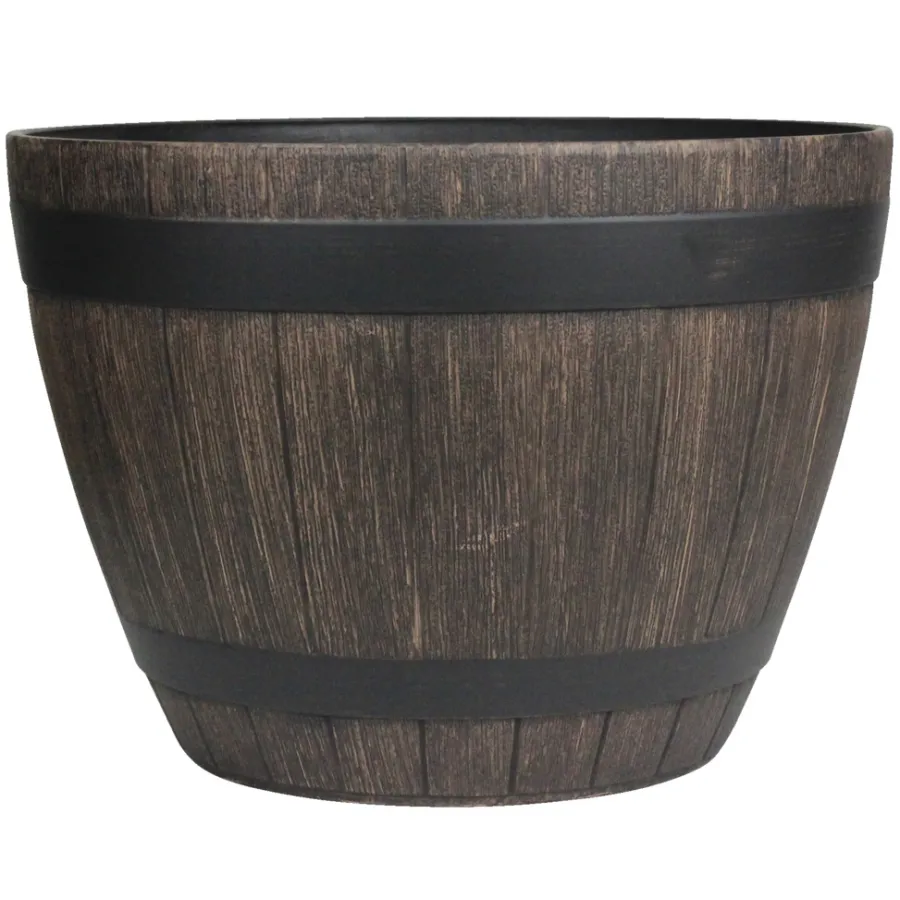 Krukker|Plantebord & Høybed^Scan-Pot Whiskytønne i trelook Ø37,5 x H26,5 cm